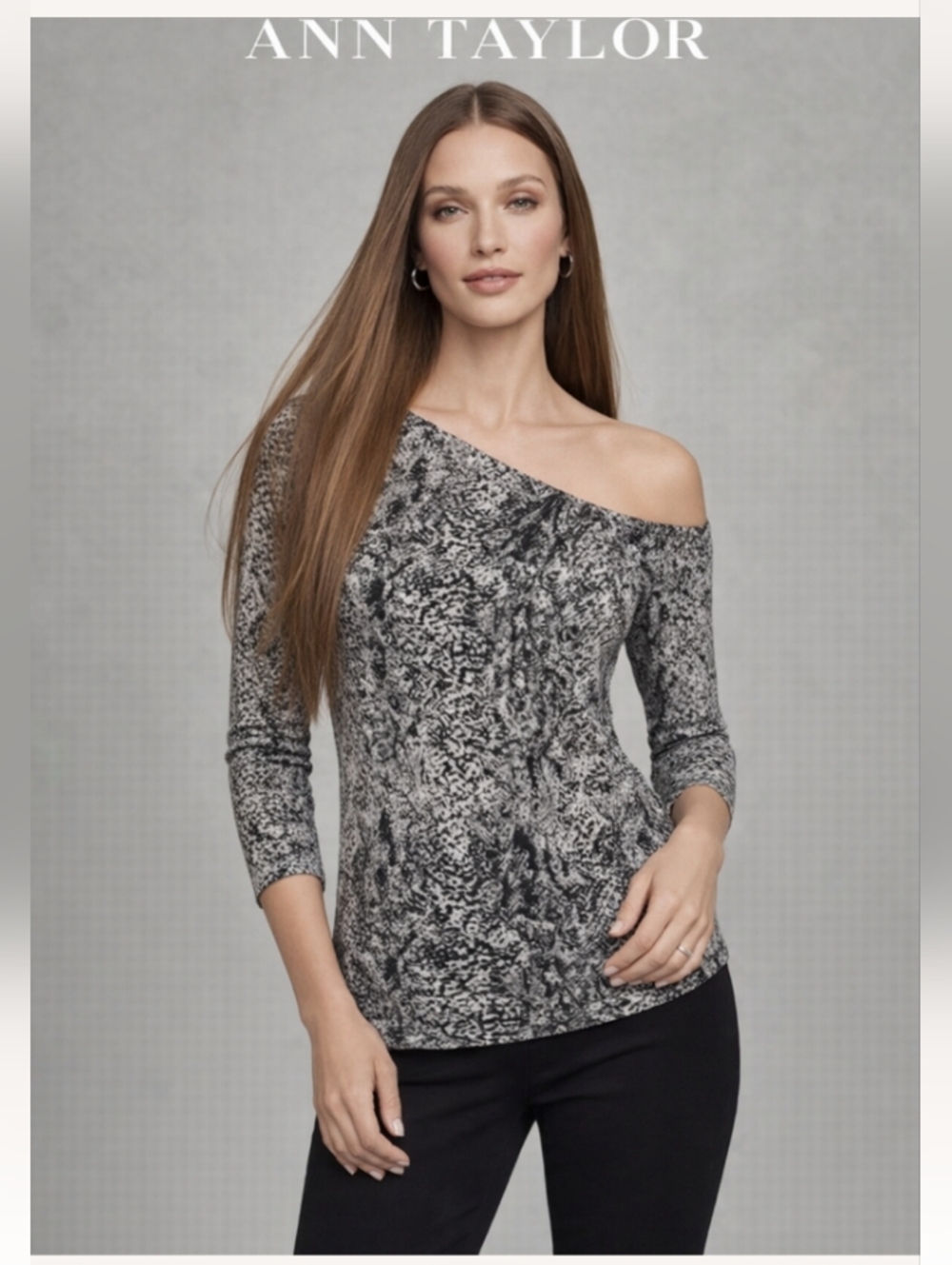 "Ann Taylor" Like New! SP Pleated Asymmetrical Neck Snake Print Top